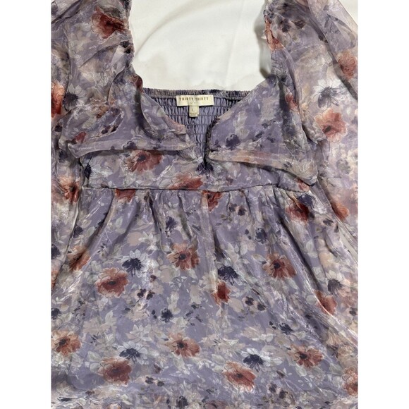 Floral Babydoll Mini Dress Sheer Romantic Fairycore Cottagecore Boho Festival - Picture 5 of 6